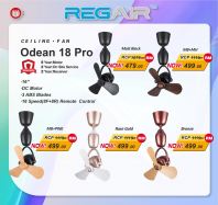 REGAIR/ INOVO ODEAN 18 PRO WALL OR CEILING 3 BLADE 16" DC MOTOR 8 SPEED WITH REMOTE CONTROL