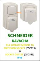 SCHNEIDER KAVACHA 13A SURFACE MOUNT 1 GANG SWITCHED SOCKET (CSC313_GY) / SOCKET OUTLET (CS0313_GY) IP56