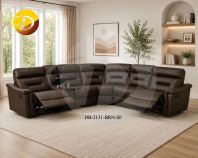 Genuine Leather 2131 Brown Color Big Corner Luxury Recliner Sofa Set (Half Leather) Genuine Leather 2131 Brown Color Big Corner Luxury Recliner Sofa Set (Half Leather)