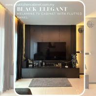 Black Elegant Melamine TV Cabinet With Fluted Panel