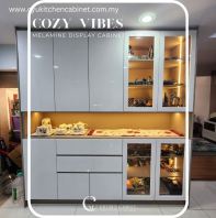 Modern Melamine Display Cabinet With Hidden Storage & LED Lighting