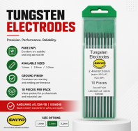 SHIYO Premium Pure Tungsten Electrodes �� Pure (WP Green Tip)  1.6mm/2.4mm/3.2mm �� 150mm