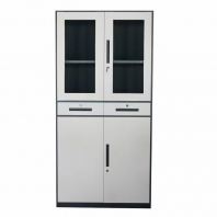 Half Glass Steel Cabinet with Middle Drawer c/w Swing Door