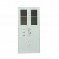 Half Glass Steel Cabinet c/w 3 Middle Drawer & Safebox