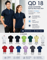Unisex Microfibre Half-Zip Mock Neck Shirt - QD18 Unisex Microfibre Half-Zip Mock Neck Shirt - QD18