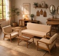 KayuHome Solara Scandinavian Wood Lounge Set
