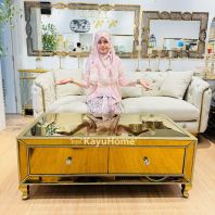 KAYUHOME COFFEE TABLE PETAK SIDE TOP GLASS 120*70*50cm