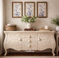 KayuHome Vintage French Solid Mahogany Wood 5 Drawer Dresser