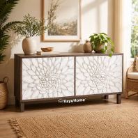 Kayuhome Solid Wood Carved Flower Buffet Cabinet