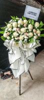 Elegant White & Pink Pompom Funeral Floral Stand