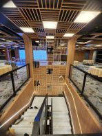 Geometric Timber Slat Ceiling & Stairwell Feature Geometric Timber Slat Ceiling & Stairwell Feature