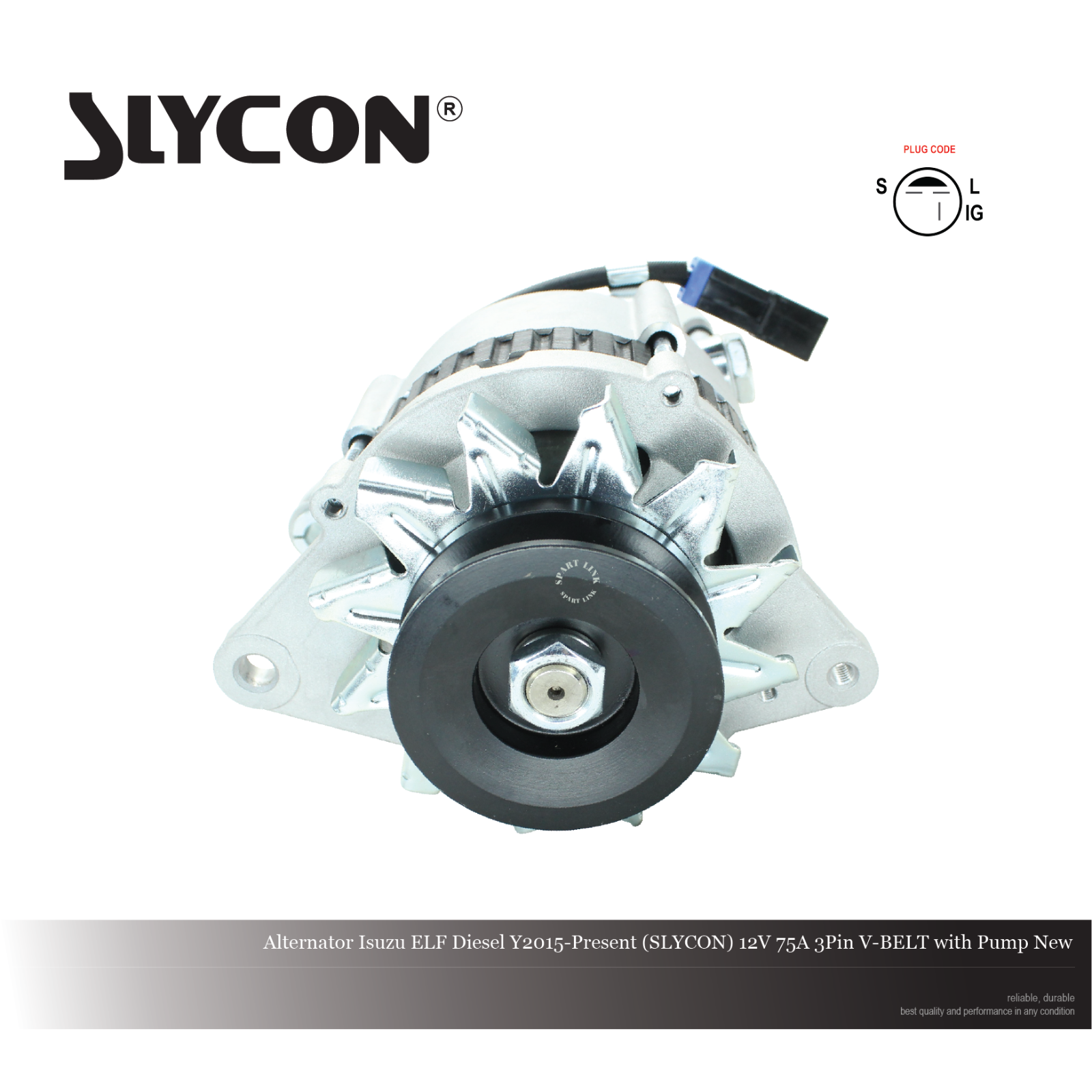 Alternator Isuzu ELF Diesel Y2015-Present (SLYCON) 12V 75A 3Pin V-BELT with Pump New