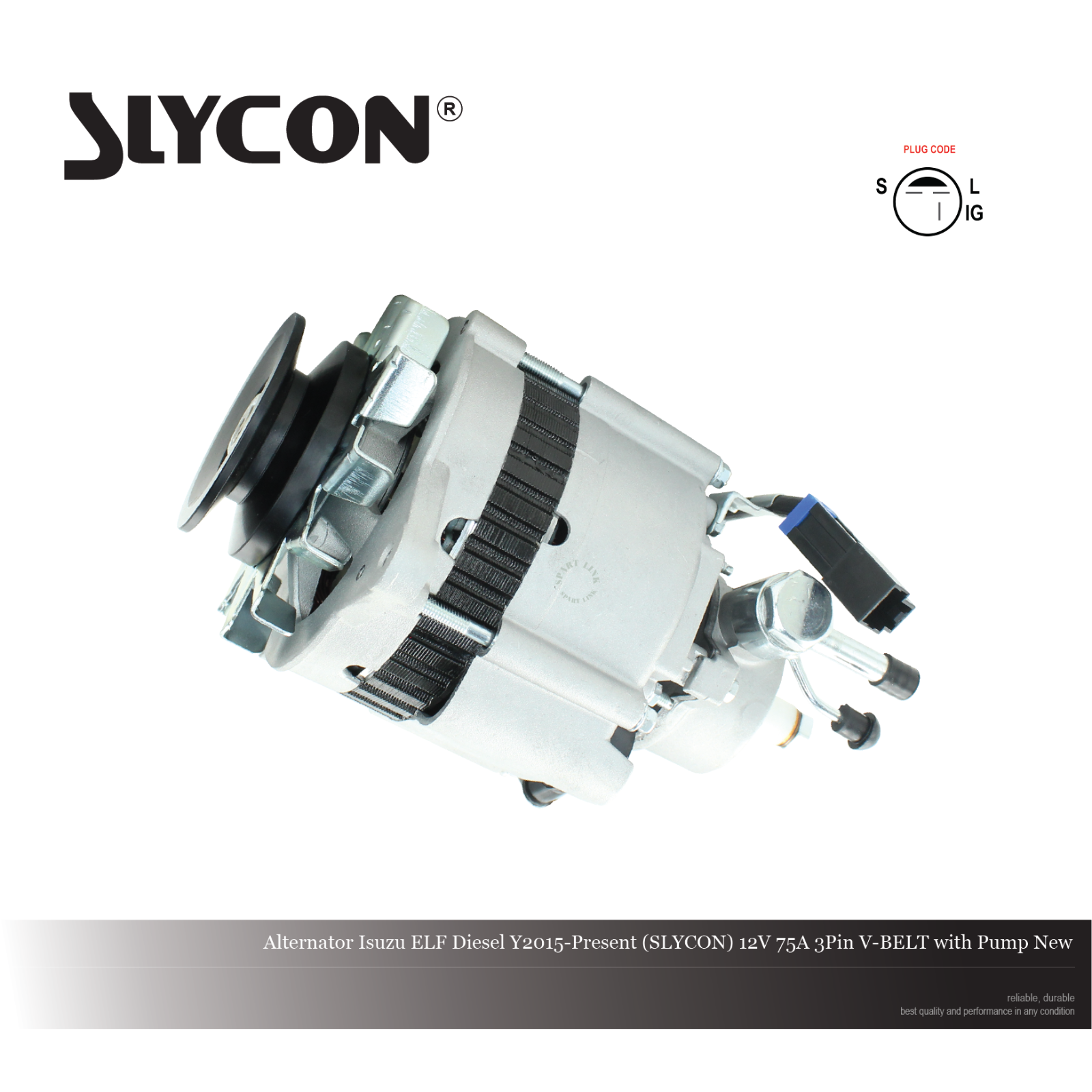 Alternator Isuzu ELF Diesel Y2015-Present (SLYCON) 12V 75A 3Pin V-BELT with Pump New