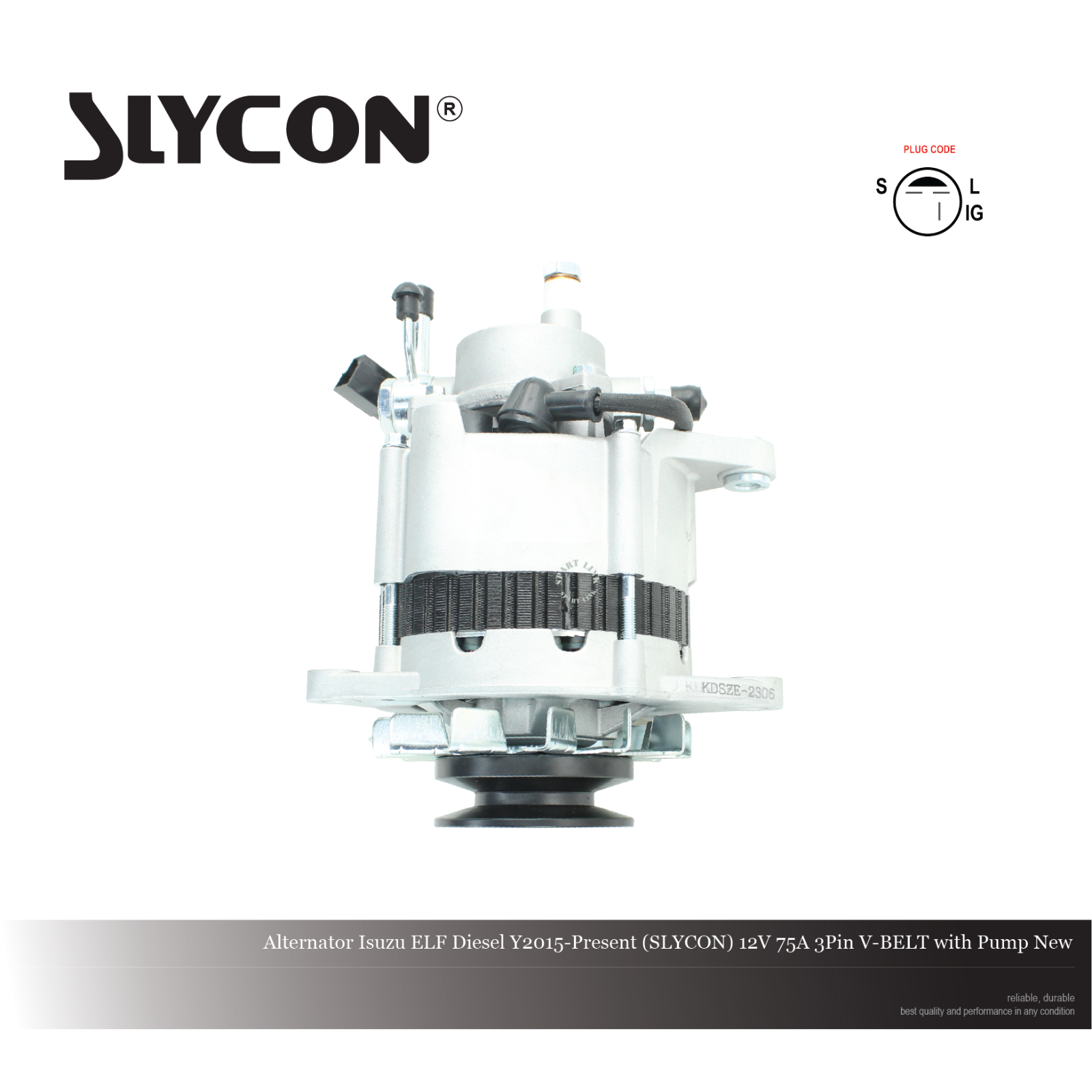 Alternator Isuzu ELF Diesel Y2015-Present (SLYCON) 12V 75A 3Pin V-BELT with Pump New